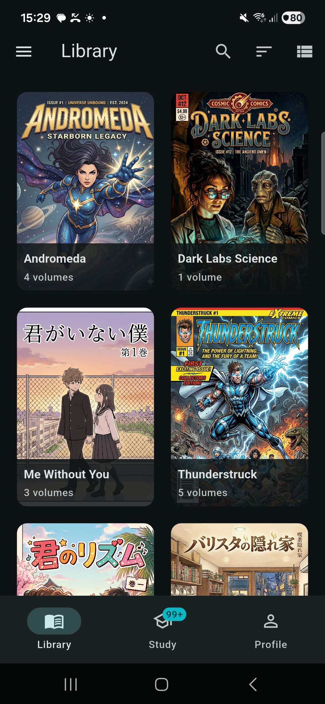 Library view of the Yomou app